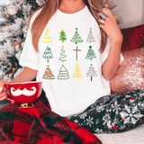 Doodle Christmas Trees Cross DTF Print