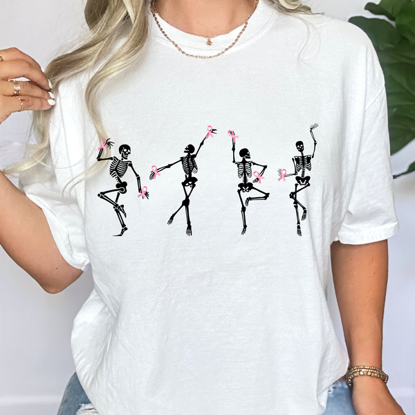 Dancing Skeletons Pink Ribbon DTF Print