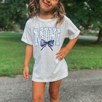 Mini Blue Floral Navy Bow DTF Print