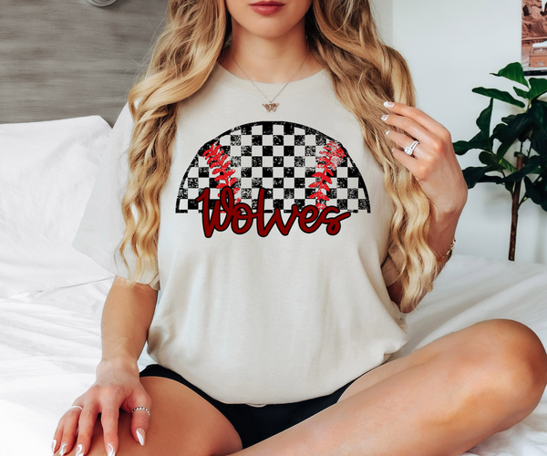 Wolves Checker Baseball Custom Name DTF Print