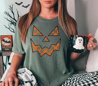 Checkered Pumpkin Face DTF Print