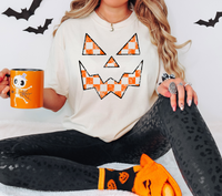 Checkered Pumpkin Face DTF Print