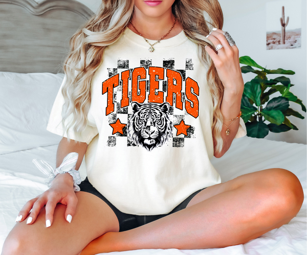 Checker Star Tigers Grunge DTF Print