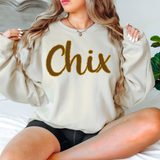 Chix Faux Glitter Script DTF Print
