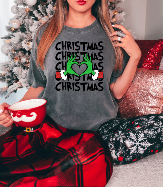 Christmas Grinch Heart Hands  DTF Print