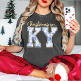 Christmas In Kentucky Blue Toile DTF Print
