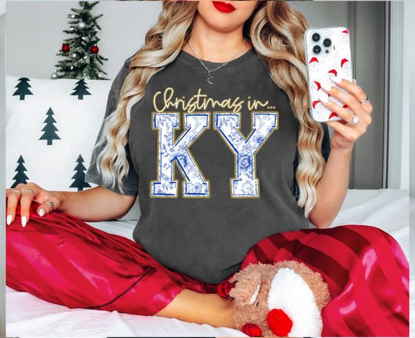 Christmas In Kentucky Blue Toile DTF Print