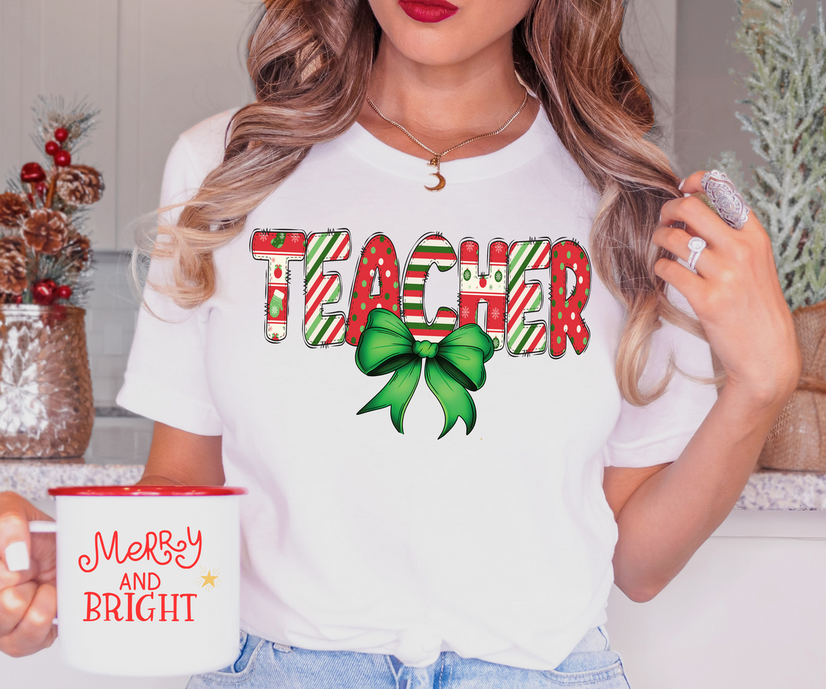 Coquette Christmas Teacher DTF Print Torch Light