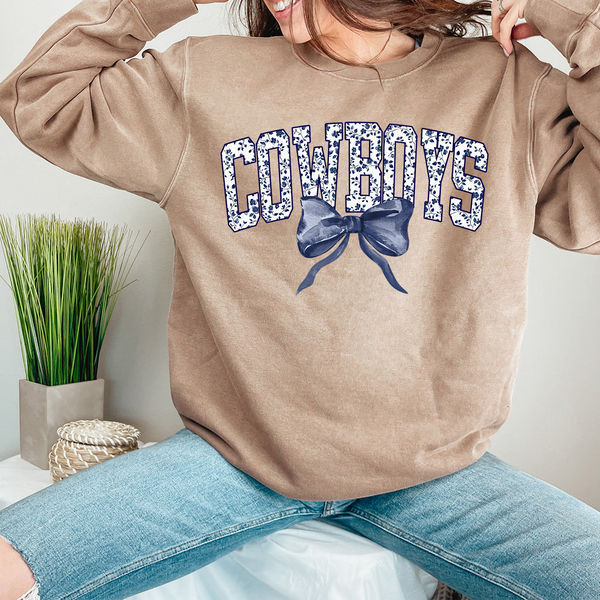 Cowboys Navy Floral Navy Bow DTF Print