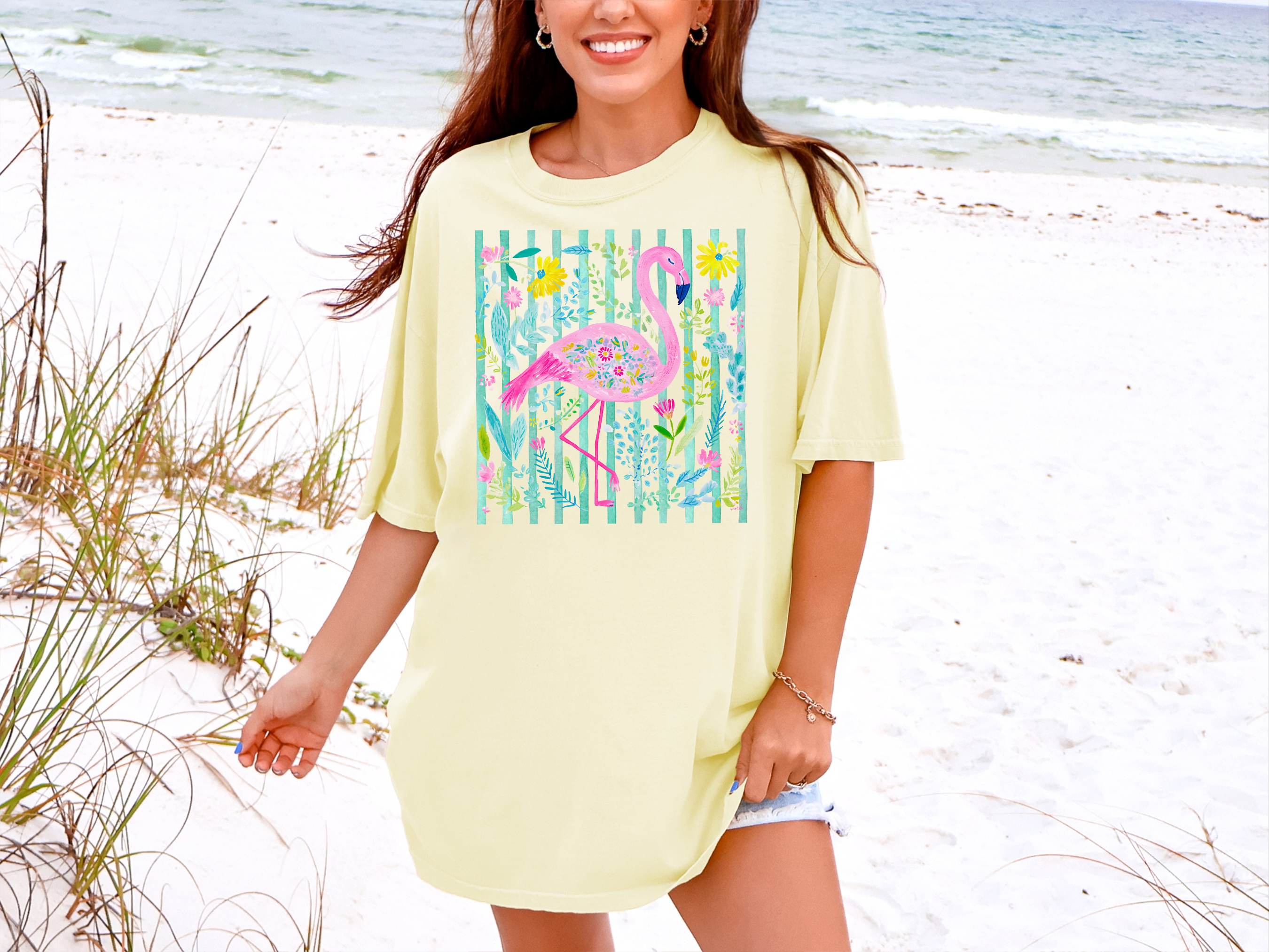 Coastal Flamingo DTF Print