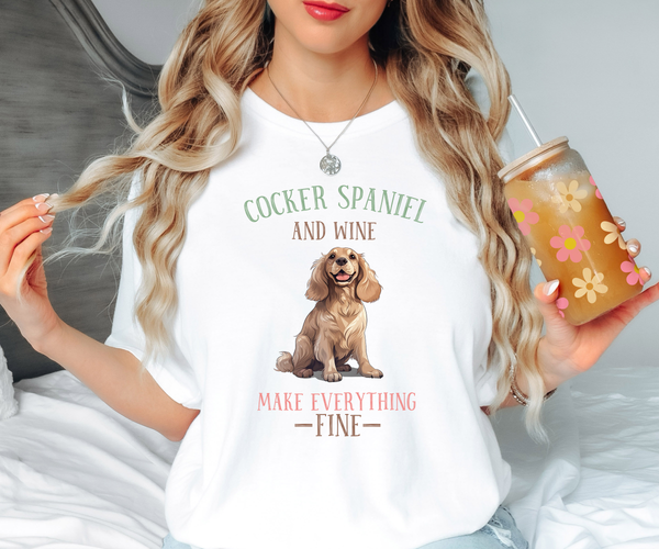 Cocker Spaniel and Wine DTF Print