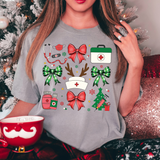 Coquette Christmas Red Green Nurse Collage DTF Print