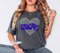 Cougars Faux Glitter Heart DTF Print