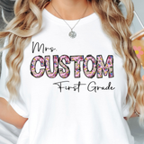 Custom Teacher Pink Floral Doodle  DTF Print