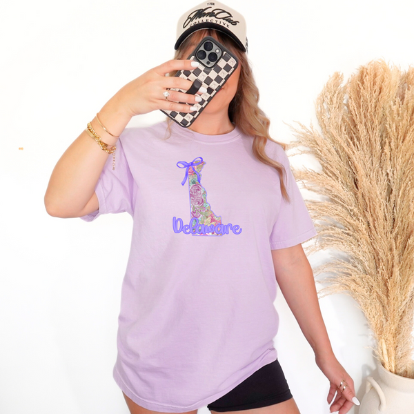 Delaware Floral State Purple Bow DTF Print