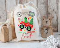 Personalized  Dino Truck Santa Sack DTF Print