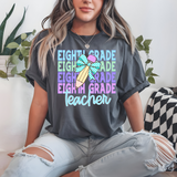 Eighth Grade Teacher Bookworm Repeat Checker Pencil DTF Print
