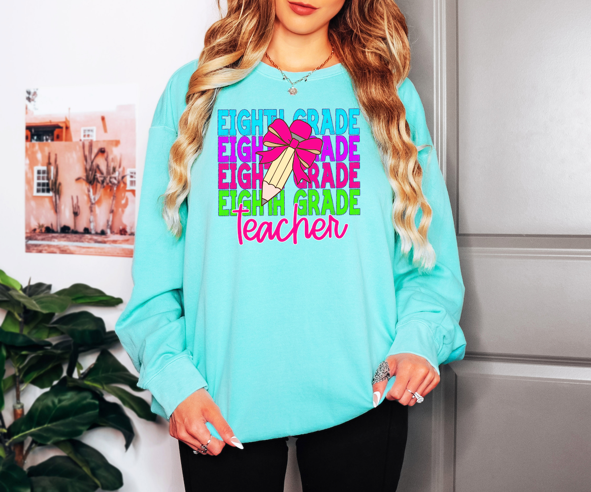 Back To School Repeat Neon Pink Pencil Middle High Teacher DTF Print