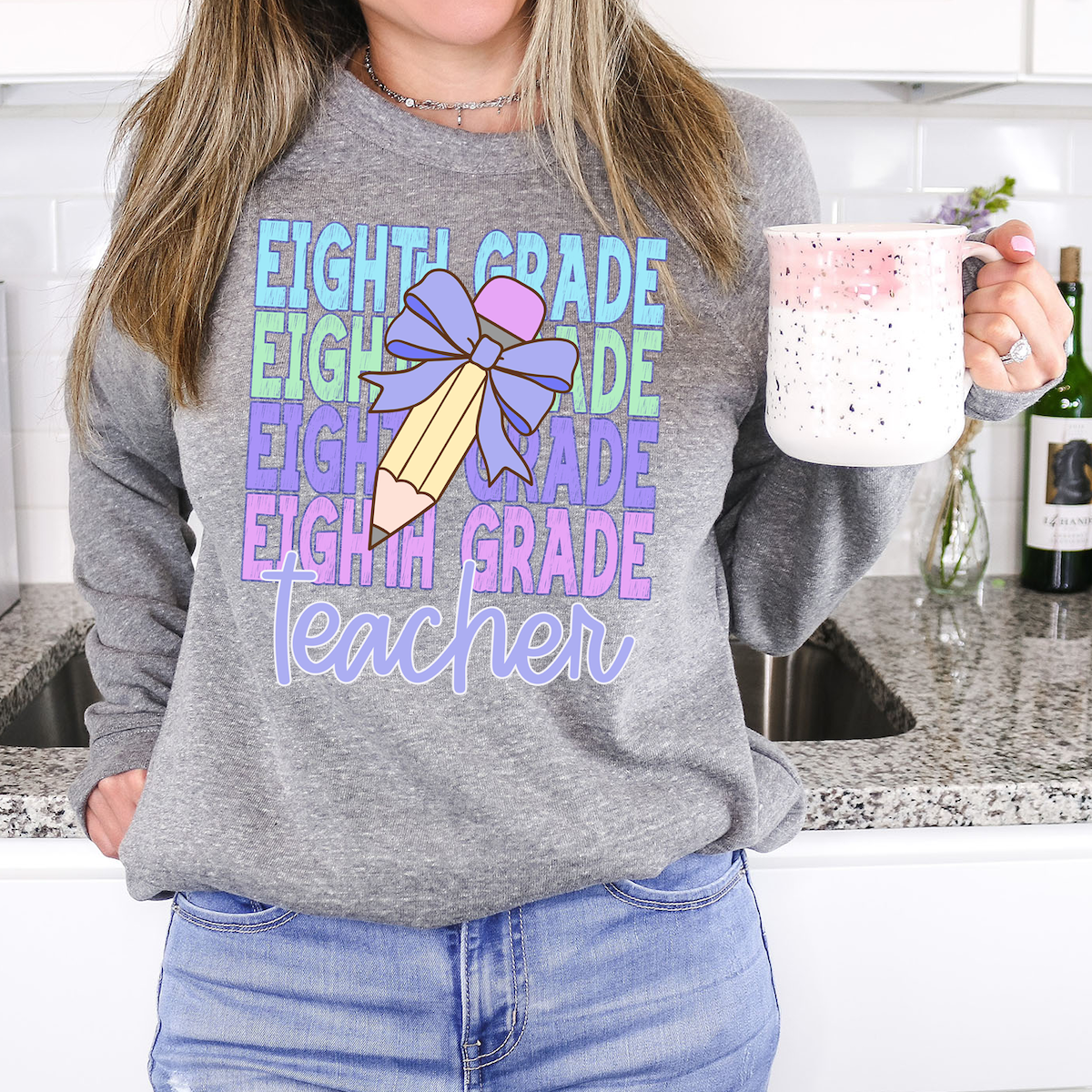 Back To School Repeat Pastel Purple Pencil Middle High Teacher DTF Print