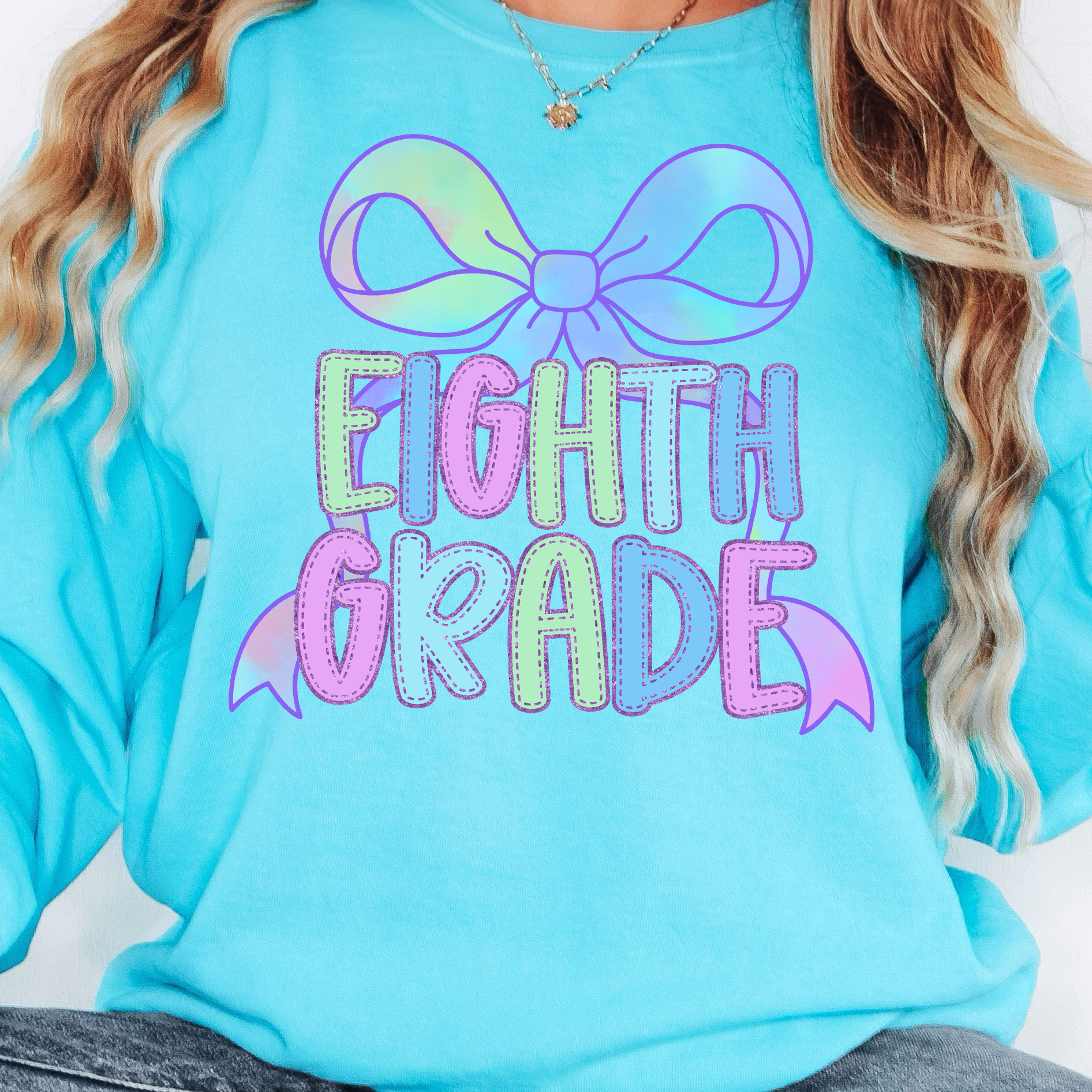 Back To School Middle High Watercolor Bow  DTF Print