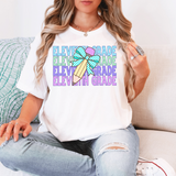Back To School Repeat Pastel Checker Pencil Middle High DTF Print
