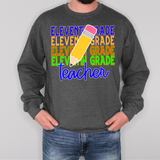 Eleventh Grade Teacher Bookworm Repeat Solid Pencil DTF Print