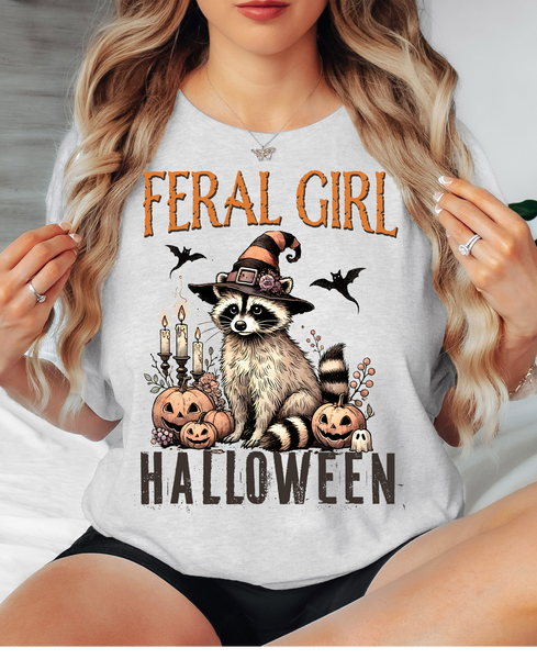 Feral Girl Season Raccoon DTF Print