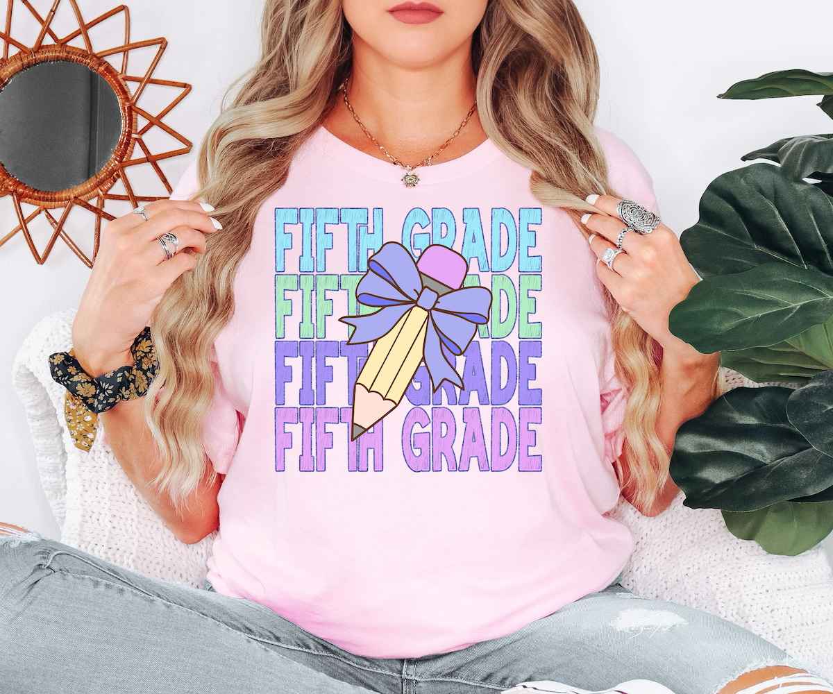 Back To School Repeat Pastel Purple Pencil Elementary DTF Print