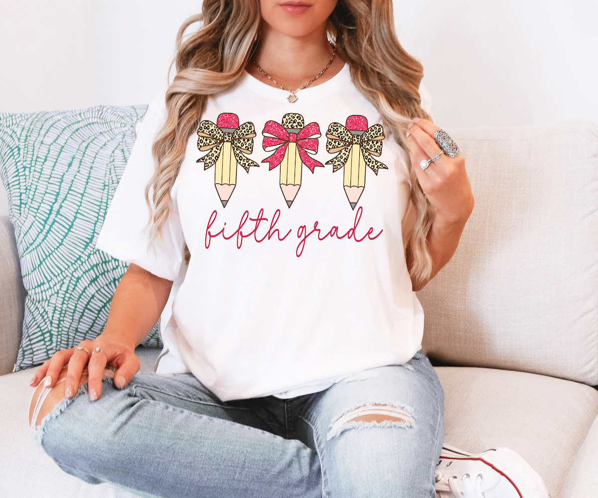 Back To School Pink Leopard Pencil Trio Elementary DTF Print