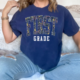 Navy Background Floral Grade Elementary Grade DTF Print