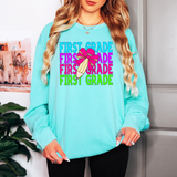 Back To School Repeat Neon Pink Pencil Elementary DTF Print