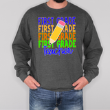 First Grade Teacher Bookworm Repeat Solid Pencil DTF Print