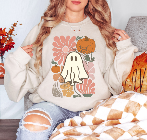 Floral Pumpkin Ghost DTF Print