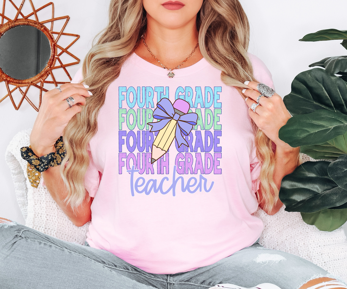 Back To School Repeat Pastel Purple Pencil Elementary DTF Print