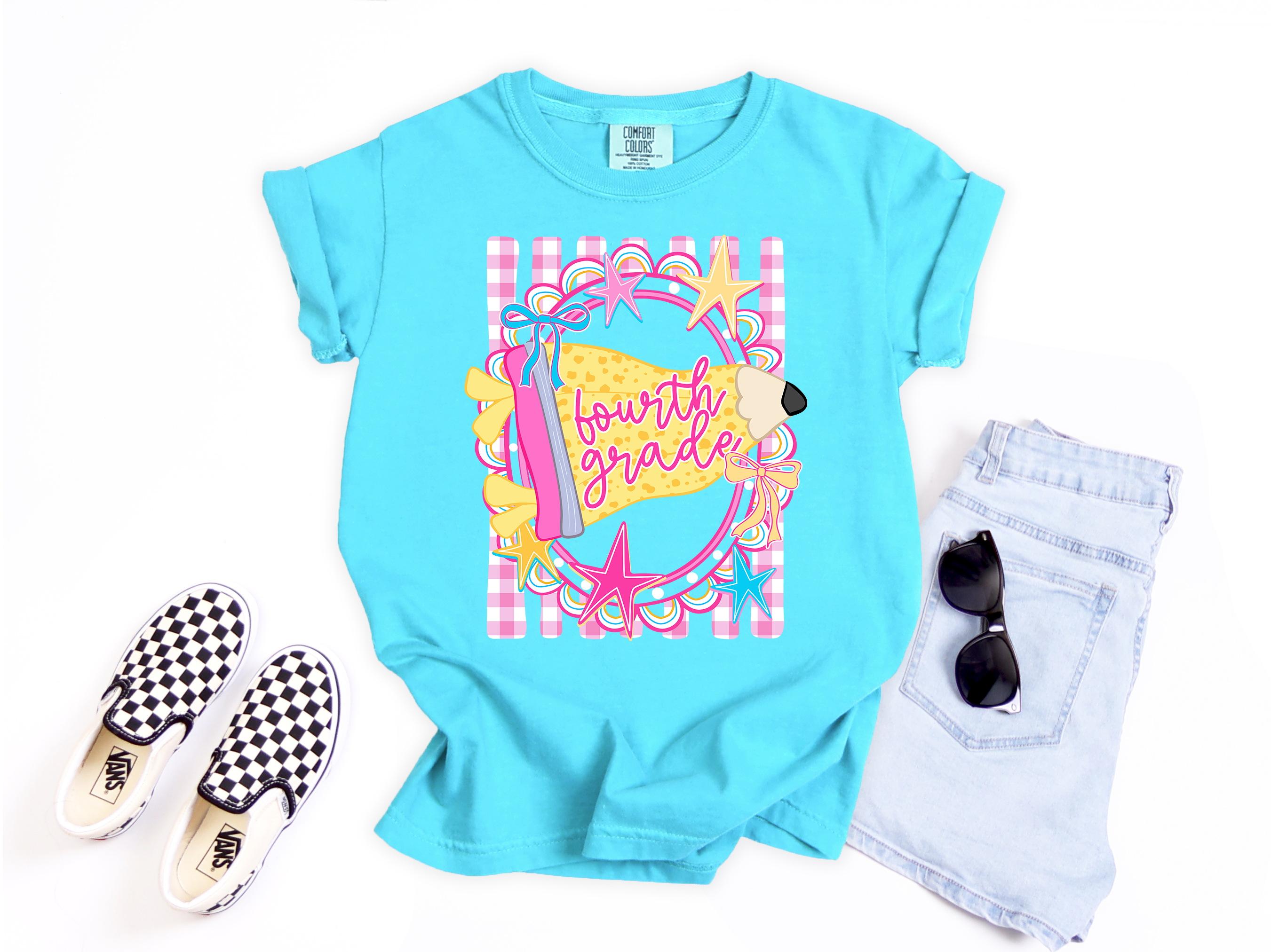 Pink Gingham Pennant Frame Back to School DTF Transfer