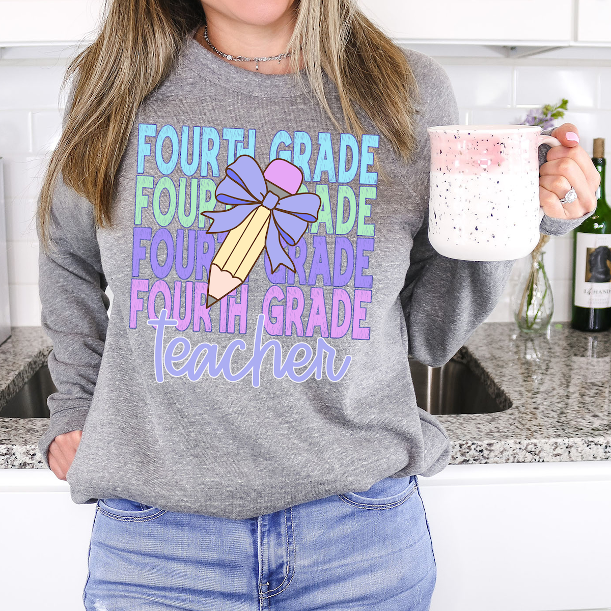 Back To School Repeat Pastel Purple Pencil Elementary Teacher DTF Print