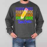 Fourth Grade Teacher Bookworm Repeat Solid Pencil DTF Print