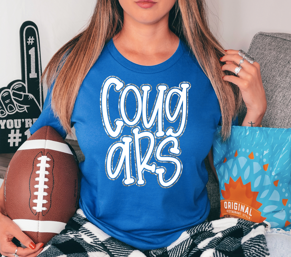 Funky Cougars Faux Glitter STACKED Outline DTF Print
