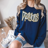 Funky Dragons Faux Glitter Outline DTF Print