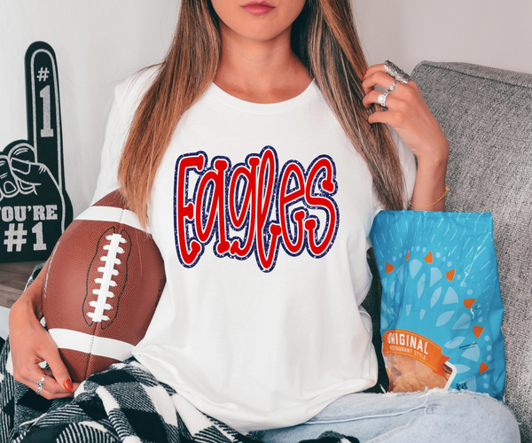 Funky Eagles Faux Glitter Outline DTF Print