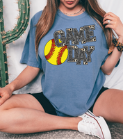 Game Day Softball Faux Glitter DTF Print