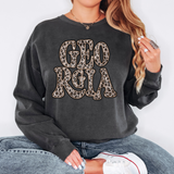 Georgia Vintage Shadow Outline in Faux Sequin Leopard DTF Print