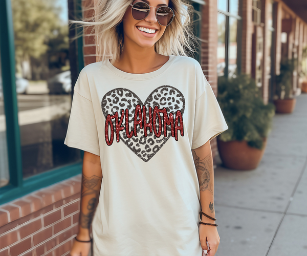 Oklahoma Faux Glitter Heart DTF Print