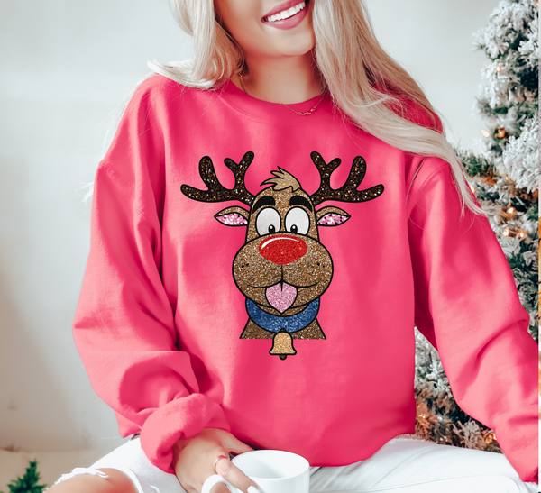 Reindeer Glitter Embroidery Effect DTF Print