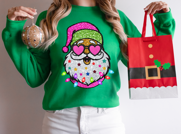 Glitter Effect Santa with Sunnies DTF Print