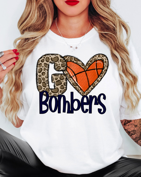 Go Bombers Basketball Leopard Heart DTF Print