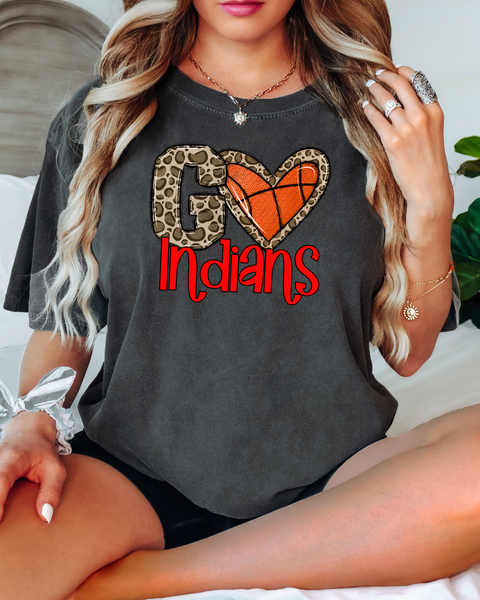 Go Indians Basketball Leopard Heart DTF Print