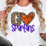 Go Spartans Basketball Leopard Heart DTF Print