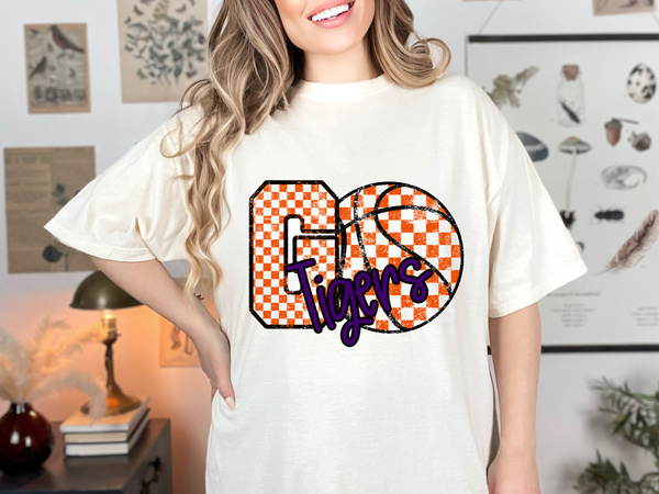 Tigers Go Basketball Checker DTF Print