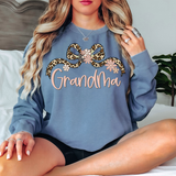 Grandma Leopard Floral Wide Bow DTF Print